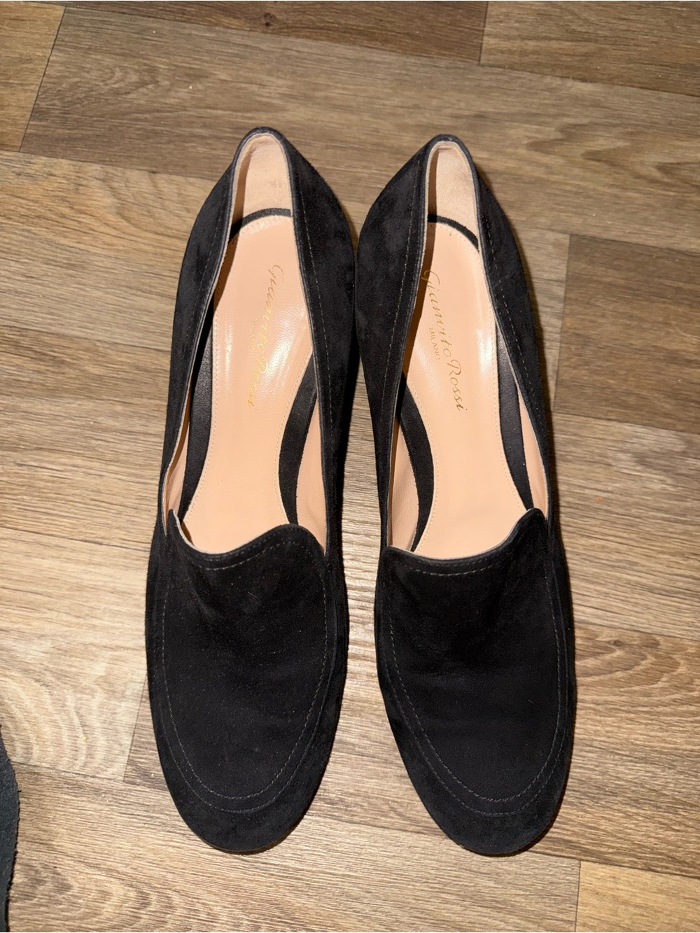 Gianvito Rossi Black Suede Pointed Loafers